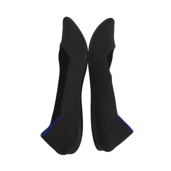 Rothys The Point Toe Knit Ballet Flats Shoes Black With Blue Trim Women Size 8 - Picture 3 of 7